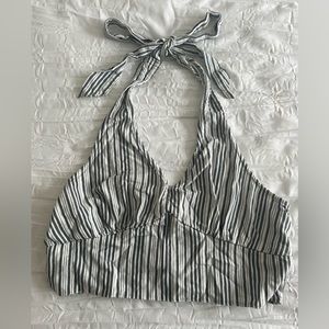 White & Navy Striped American Eagle Cropped Halter Top Size M NWOT